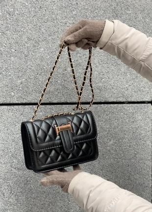 Женская сумка 8400 кросс-боди на цепочке черная6 фото