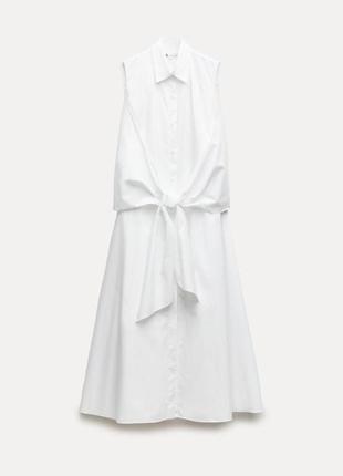 Хлопковое платье-рубашка миди от zara, платье миди6 фото