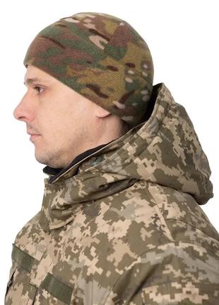 Шапка флісова мультикам (multicam),зимова шапка для зсу, тепла чоловіча камуфляжна шапка