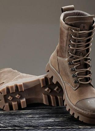Берцы демисезонные для военных, армейские коричневые из натуральной кожи. размер 45 (29 см)