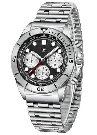 Чоловічий водонепронікний наручний годинник pagani design pd-1705-1 silver-black steel