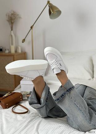 Кроссовки женские белые на платформе, натуральная кожа