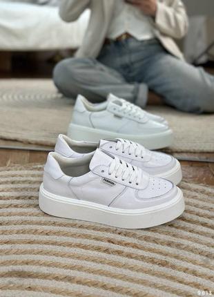 Кроссовки женские белые на платформе, натуральная кожа