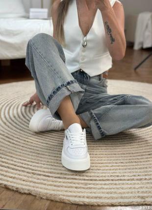 Кроссовки женские белые на платформе, натуральная кожа