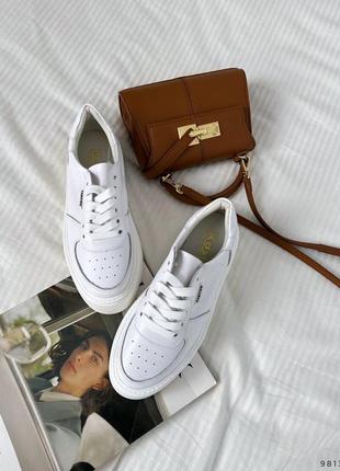 Кроссовки женские белые на платформе, натуральная кожа