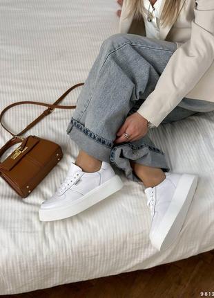 Кроссовки женские белые на платформе, натуральная кожа