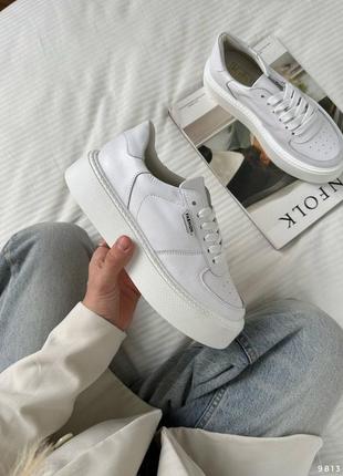 Кроссовки женские белые на платформе, натуральная кожа