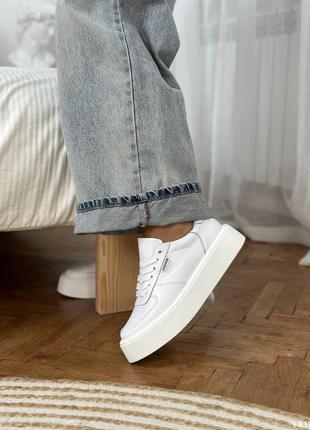 Кроссовки женские белые на платформе, натуральная кожа