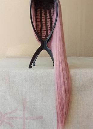 Довга рожева перук, без чубчика, пряма, термостійка, нова, парик1 фото