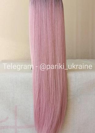 Довга рожева перук, без чубчика, пряма, термостійка, нова, парик3 фото