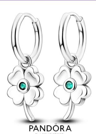 Серьги кольца серебро silver_pandora original клевера оберегают