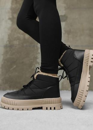Женские ботинки мех black/camel