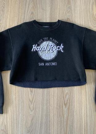 Женский винтажный укороченный свитшот с нашивкой hard rock cafe san antonio2 фото