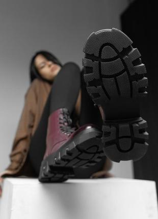 Черевики берці на шнурівці зима колір бордо з затемненим носиком