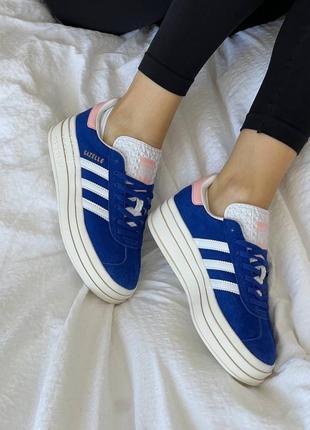 Женские кроссовки adidas gazelle bold blue/pink2 фото