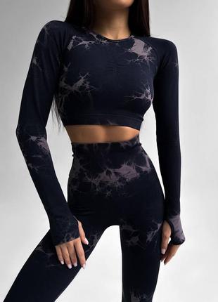 Стильний фітнес костюм з мармуровим ефектом ❤️ рашгард та лосини ❤️