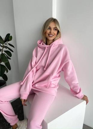Теплый спортивный костюм на флисе из худи с капюшоном с массивными шнурками с карманом кенгуру с манжетами с брюками с карманами с манжетами на резинке