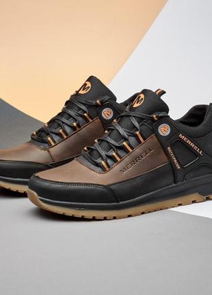 Стильные удобные коричневые мужские кроссовки кожа демисезон, весенние-осенние, кожаные, повседневные, осень