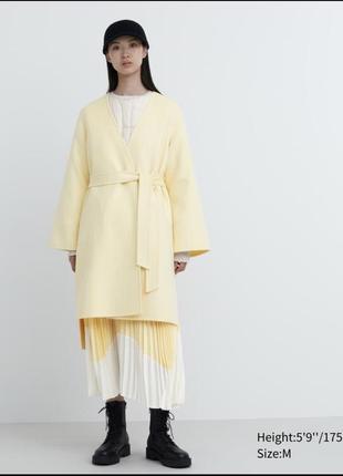 Лимонне вовняне пальто кімоно uniqlo