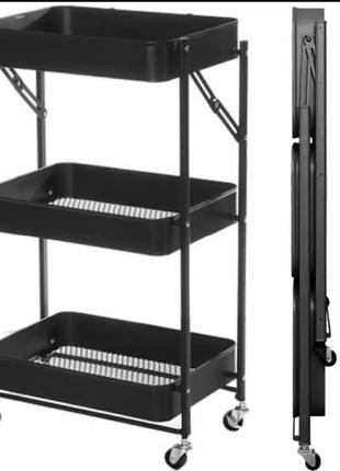 Етажерка стелаж металевий чорного кольору на 3 полиці на колесах mas