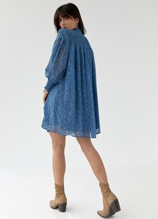 Женское шифоновое голубое воздушное укороченное платье с длинными рукавами шифон5 фото