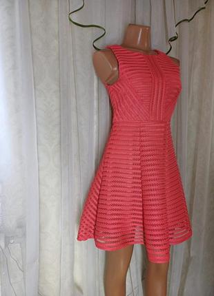 Новое красивое мини платье с кружева , фасон бандажное в цвете коралл, размер с-м3 фото
