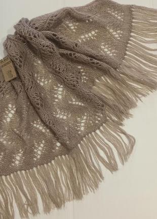 Шарф, шаль, палантин ручноi роботи, ажурний, з люрексом, колiр темний капучiно, 43*90