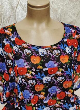 Новая шифоновая блузка свободного покроя в цветы м 462 фото