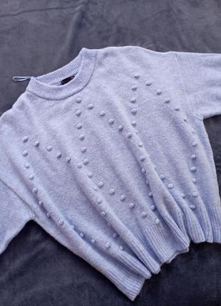 Голубой трендовый оверсайз свитер с интересной вязкой от f&amp;f