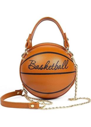 Женская круглая сумка basketball мяч на цепочке коричневая