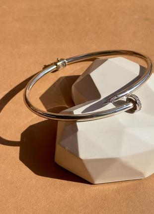 Срібний браслет cartier картьє з фіанітами, цвях, 925 проба