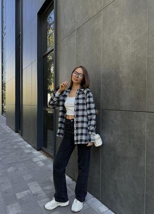 Рубашка в клетку фланелевая черно-белая