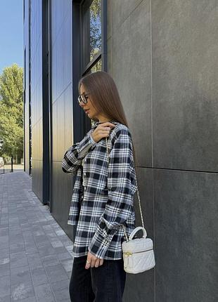 Рубашка в клетку фланелевая черно-белая