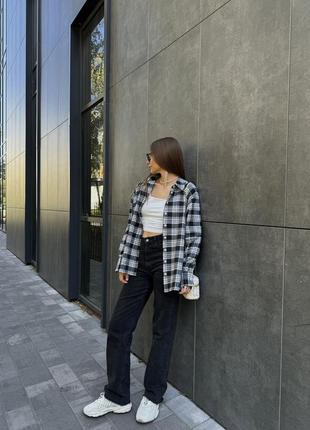 Рубашка в клетку фланелевая черно-белая