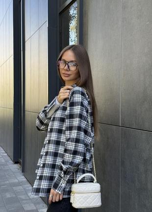 Рубашка в клетку фланелевая черно-белая