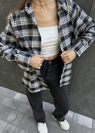 Рубашка в клетку фланелевая черно-белая