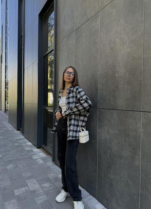 Рубашка в клетку фланелевая черно-белая