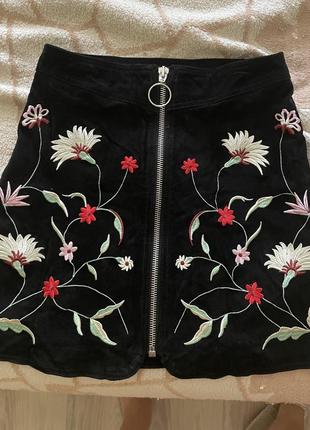 Юбка зеленая кожаная замшевая