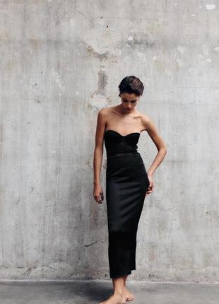 Длинная юбка черная комбинированная zara new