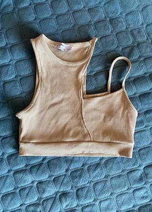 Кроп топ в рубчик одне плече бежевий