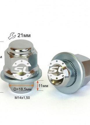 Гайка колесная m14*1,5*42 мм прессшайба d-18.5 хром ключ 21