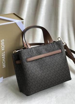 Сумка жіноча michael kors оригінал emilia small logo satchel коричнева в лого3 фото