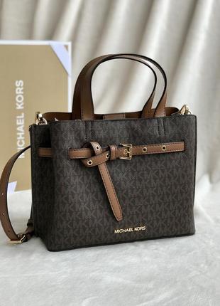 Сумка жіноча michael kors оригінал emilia small logo satchel коричнева в лого