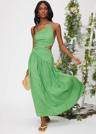 Платье женское зелёное из льна макси