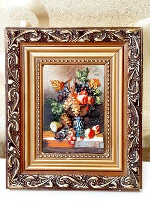 Панно-барельеф, картина натюрморт, винтажная лепная композиция, декор на стену
