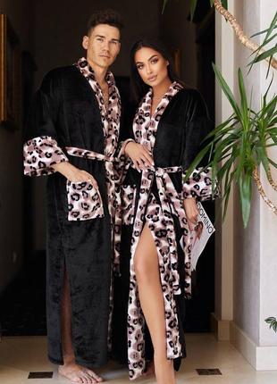 Парні халата жіночий і чоловічий махровий леопард