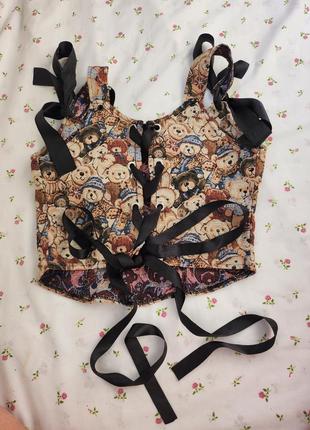 Винтажный корсет гобеленовый винтаж гобелен корсаж ретро стиль шнуровка утягивающий...