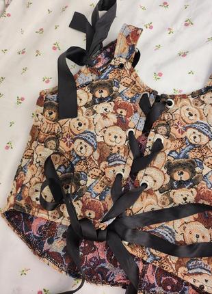 Винтажный корсет гобеленовый винтаж гобелен корсаж ретро стиль шнуровка утягивающий...