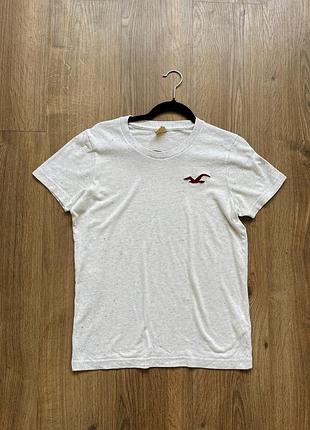 Мужская футболка света hollister света серая с большим лого s