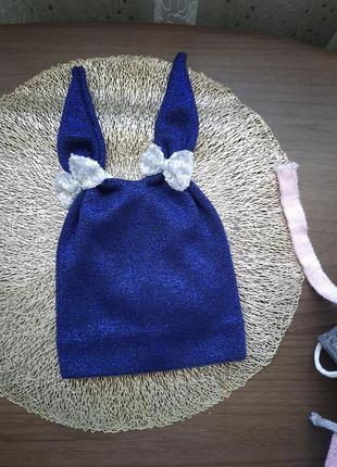 Шапка с ушками синяя